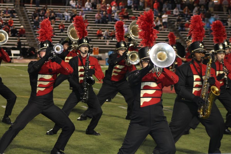 The Pride of Rock Island performs during halftime of the home football game. 