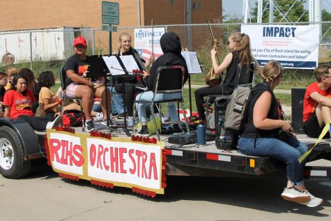 The RIHS Orchestra plays in the Homecoming Parade. 