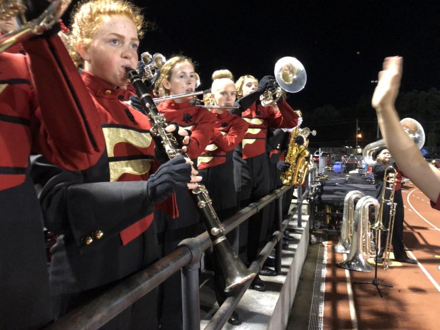The Pride of Rock Island plays from the stands during home football games. 